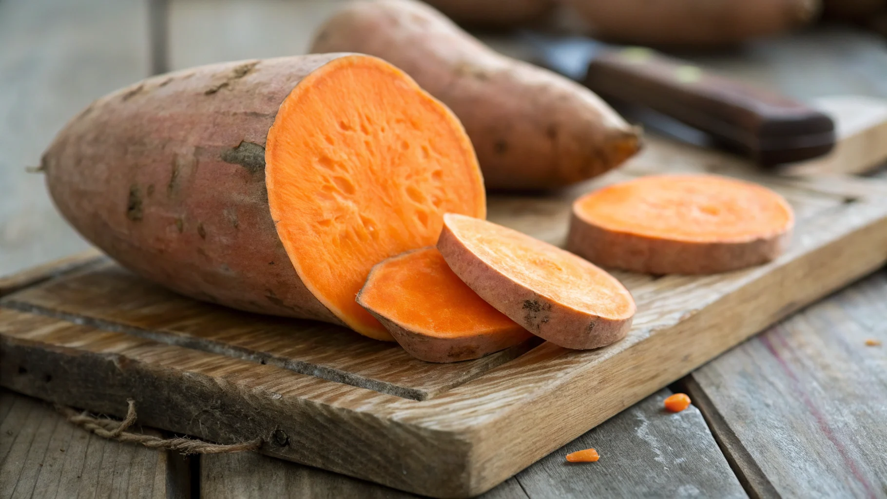 Raw sweet potato high in nutrients and low in sugar.