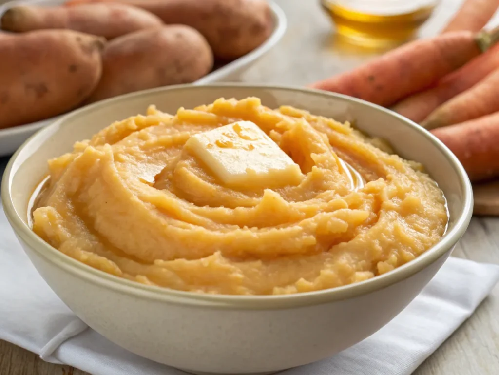 White sweet potato mash in a bowl.